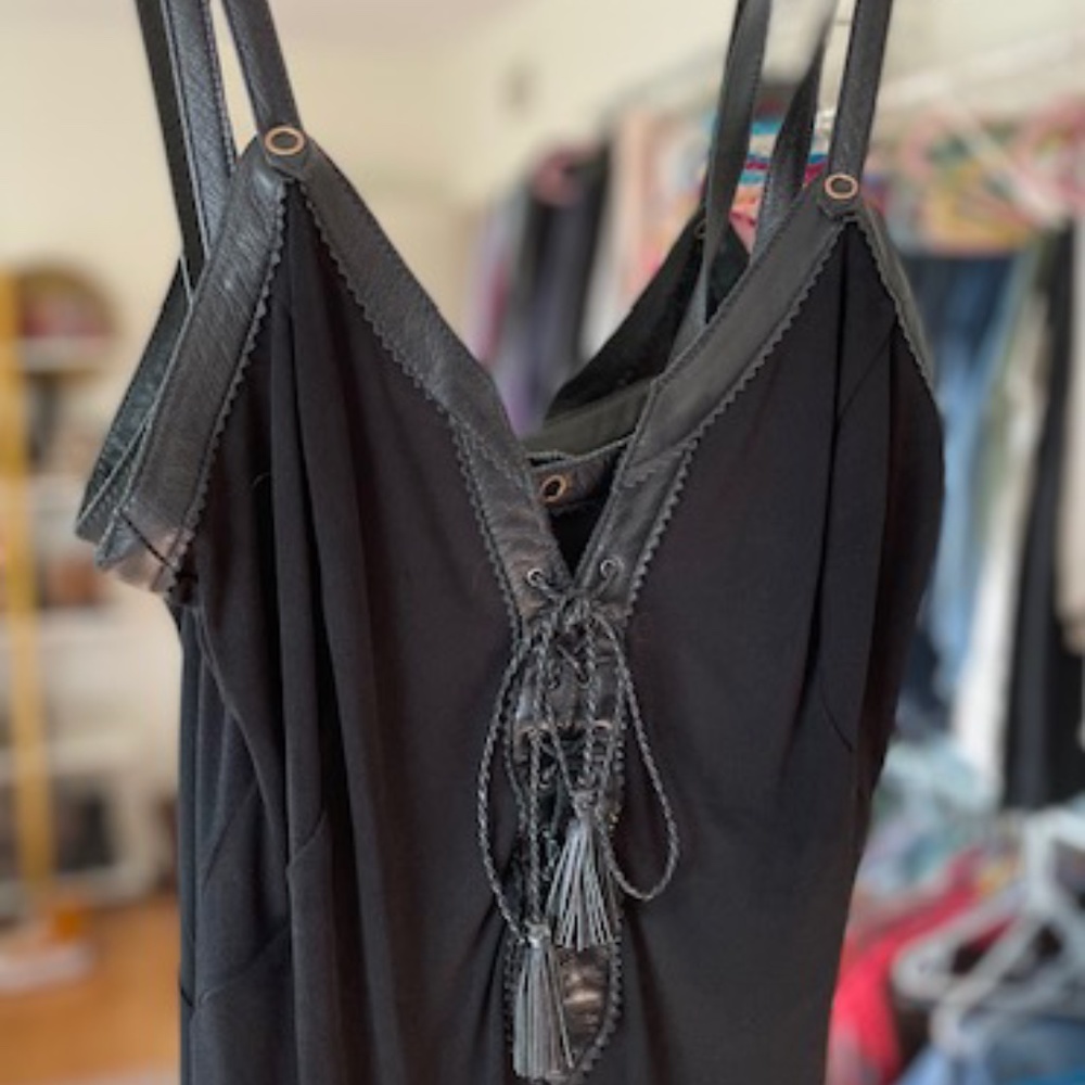 Black tank with leather trim